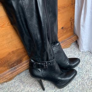 Nine West black faux leather stiletto boots